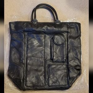 Black faux leather tote bag